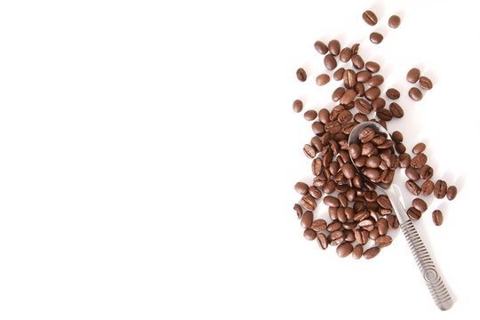 Roasted Coffee Beans Sitting Displayed On A Table With White Bacground No People Stock Photo