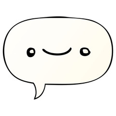 happy cartoon face and speech bubble in smooth gradient style