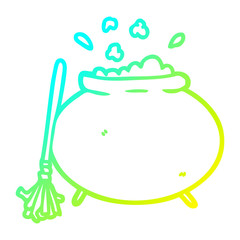 cold gradient line drawing cartoon cauldron