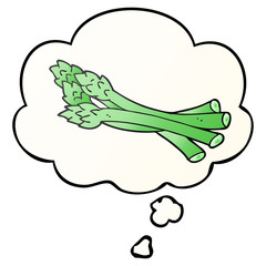 cartoon asparagus and thought bubble in smooth gradient style