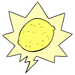 cartoon lemon and speech bubble in comic book style