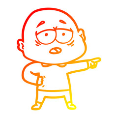 warm gradient line drawing cartoon tired bald man