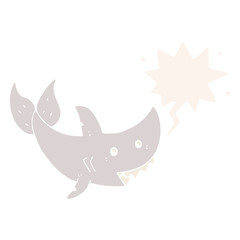 Obraz premium cartoon shark and speech bubble in retro style