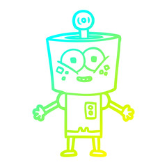 cold gradient line drawing happy cartoon robot