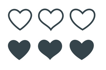 Black and white heart icons set. Concept of love isolated vector.
