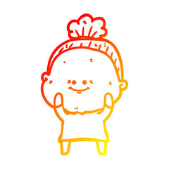 warm gradient line drawing cartoon happy old woman