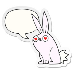 cartoon bunny rabbit in love and speech bubble sticker