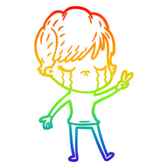 rainbow gradient line drawing cartoon woman crying