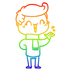 rainbow gradient line drawing cartoon laughing boy