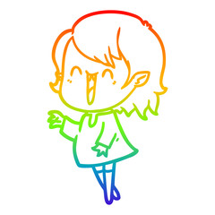 rainbow gradient line drawing cute cartoon happy vampire girl