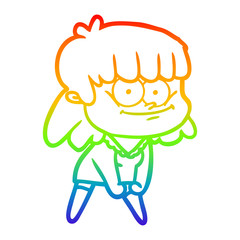 rainbow gradient line drawing cartoon smiling woman