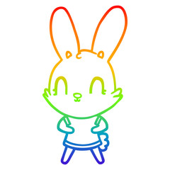 rainbow gradient line drawing cute cartoon rabbit in dress