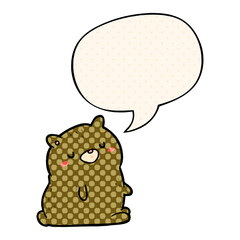cute cartoon bear and speech bubble in comic book style