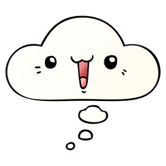 happy cartoon face and thought bubble in smooth gradient style