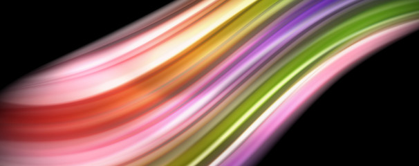 Modern rainbow liquid color flow colorful poster. Wave Liquid shape in black color background. Abstract composition