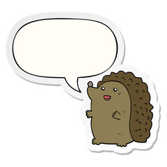 cartoon happy hedgehog and speech bubble sticker