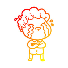 warm gradient line drawing cartoon man crying
