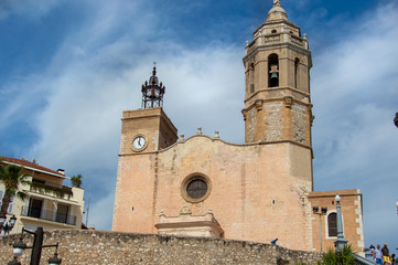Fototapeta na wymiar Sant Bartomeu i Santa Tecla Sitges church in Barcelona, Catalonia, Spain.