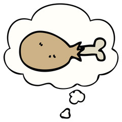 cartoon cooked chicken leg and thought bubble