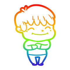 rainbow gradient line drawing happy cartoon boy