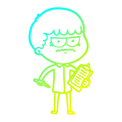 cold gradient line drawing cartoon annoyed man