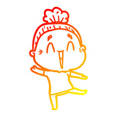 warm gradient line drawing cartoon happy old lady