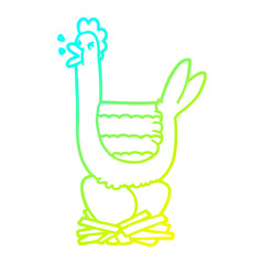 cold gradient line drawing cartoon hen sitting on nest