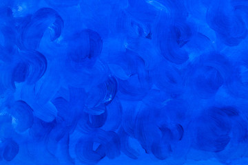 Abstract background drawn by blue acrylic paint in the center is a white highlight. Waves. Texture