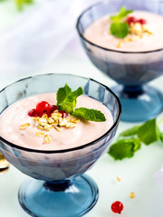curd yogurt with red currants