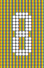 Number eight with white circles on rainbow circles