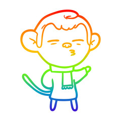 rainbow gradient line drawing cartoon suspicious monkey