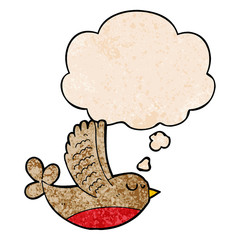 cartoon bird and thought bubble in grunge texture pattern style