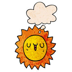 cartoon sun and thought bubble in grunge texture pattern style