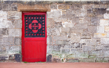 Medieval door with a cast iron ornament