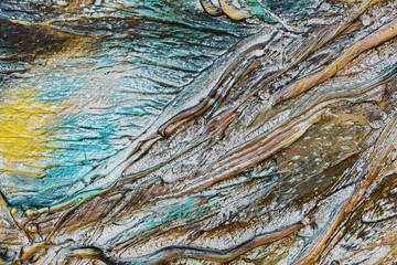 volumetric yellow-blue, multicolored of plaster, cement, gypsum