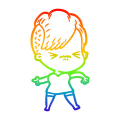 rainbow gradient line drawing cartoon annoyed hipster girl