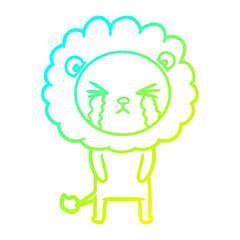 cold gradient line drawing cartoon crying lion