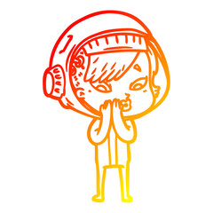 warm gradient line drawing cartoon astronaut woman