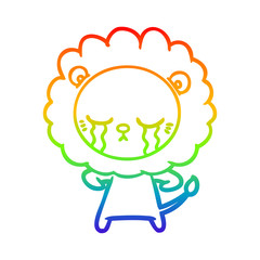 rainbow gradient line drawing crying cartoon lion