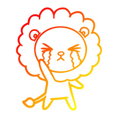 warm gradient line drawing cartoon crying lion