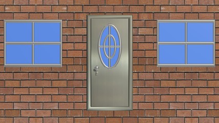 Door , windows , bricks .3d render . Front entrance