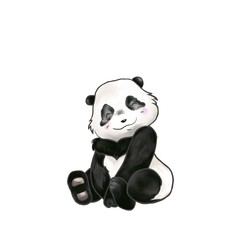 Cute beautiful panda bear sits with a smile face.  Digital hand draw and paint, Isolate image.