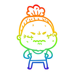 rainbow gradient line drawing cartoon annoyed old lady