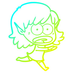 cold gradient line drawing cartoon shocked elf girl