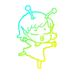 cold gradient line drawing cute alien girl cartoon
