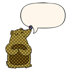 cartoon bear and speech bubble in comic book style