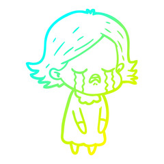 cold gradient line drawing cartoon girl crying