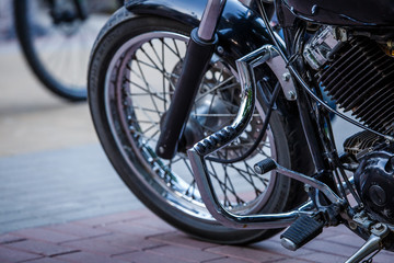 Fototapeta na wymiar chromed motorcycle. elements of motorcycle close-up.