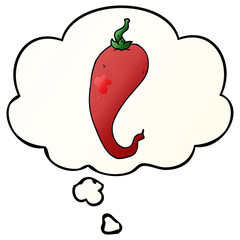cartoon chili pepper and thought bubble in smooth gradient style