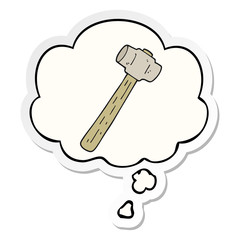 cartoon sledgehammer and thought bubble as a printed sticker